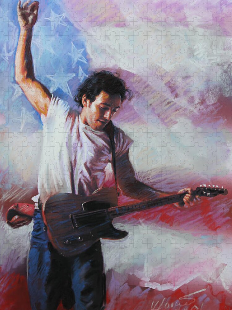 Singer Jigsaw Puzzle featuring the mixed media Bruce Springsteen The Boss by Viola El