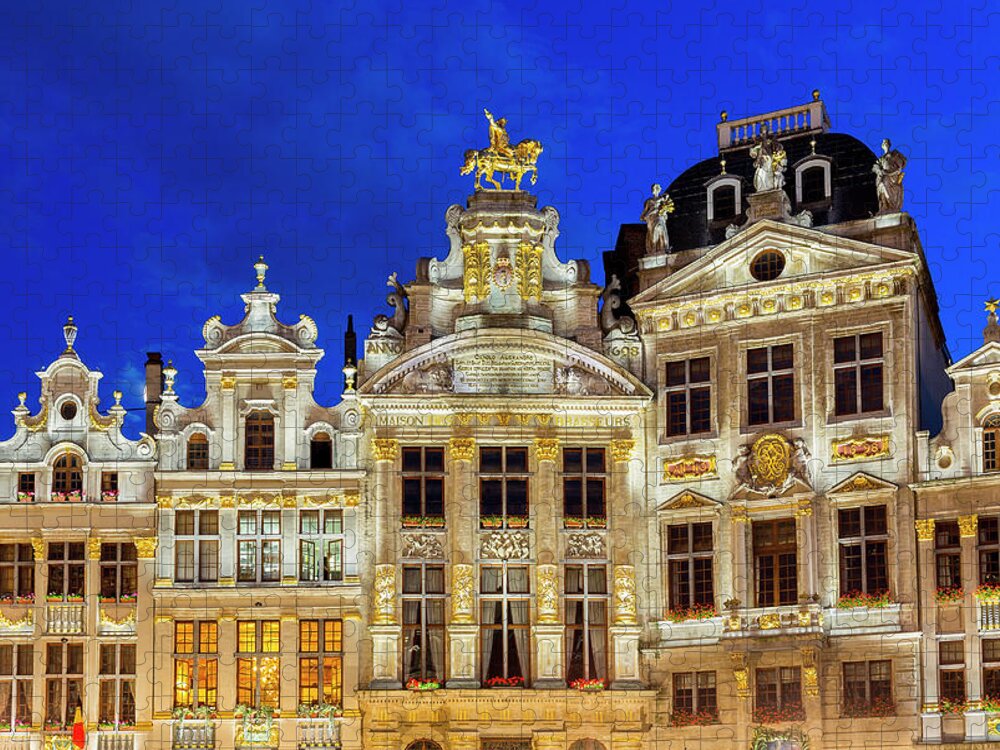 Belgium Jigsaw Puzzle featuring the photograph Brussels, Grand Place At Dusk by Sylvain Sonnet