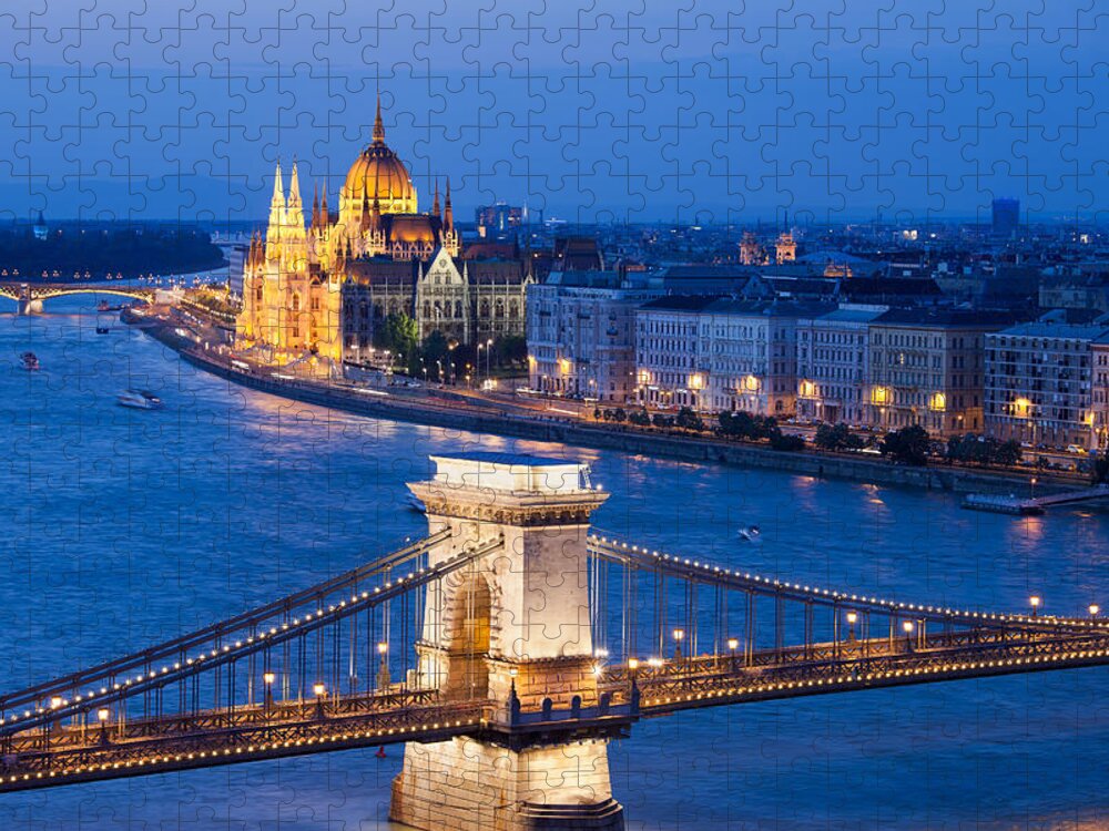 Budapest Jigsaw Puzzle featuring the photograph Budapest Cityscape at Night by Artur Bogacki