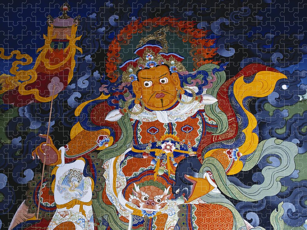 Art Jigsaw Puzzle featuring the painting Buddhist Mural At Hemis Monastery, India by George Holton