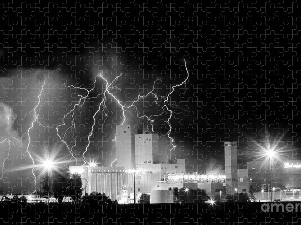  Lightning Jigsaw Puzzle featuring the photograph Budweiser Lightning Thunderstorm Moving Out BW Pano by James BO Insogna
