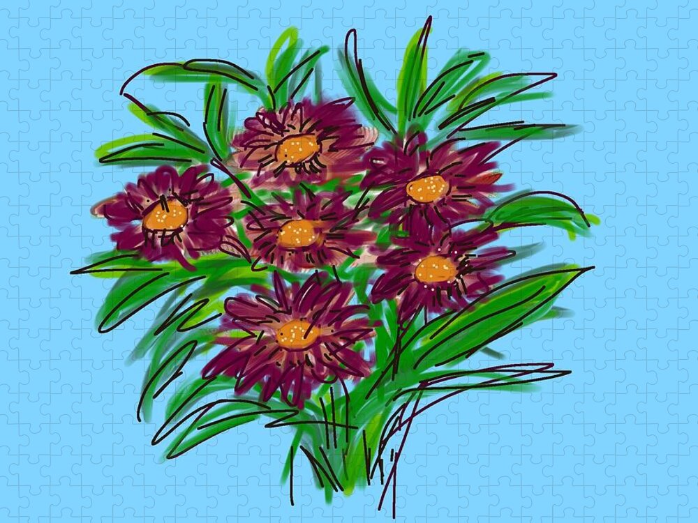 Floral Jigsaw Puzzle featuring the digital art Bunch of Daisies by Christine Fournier
