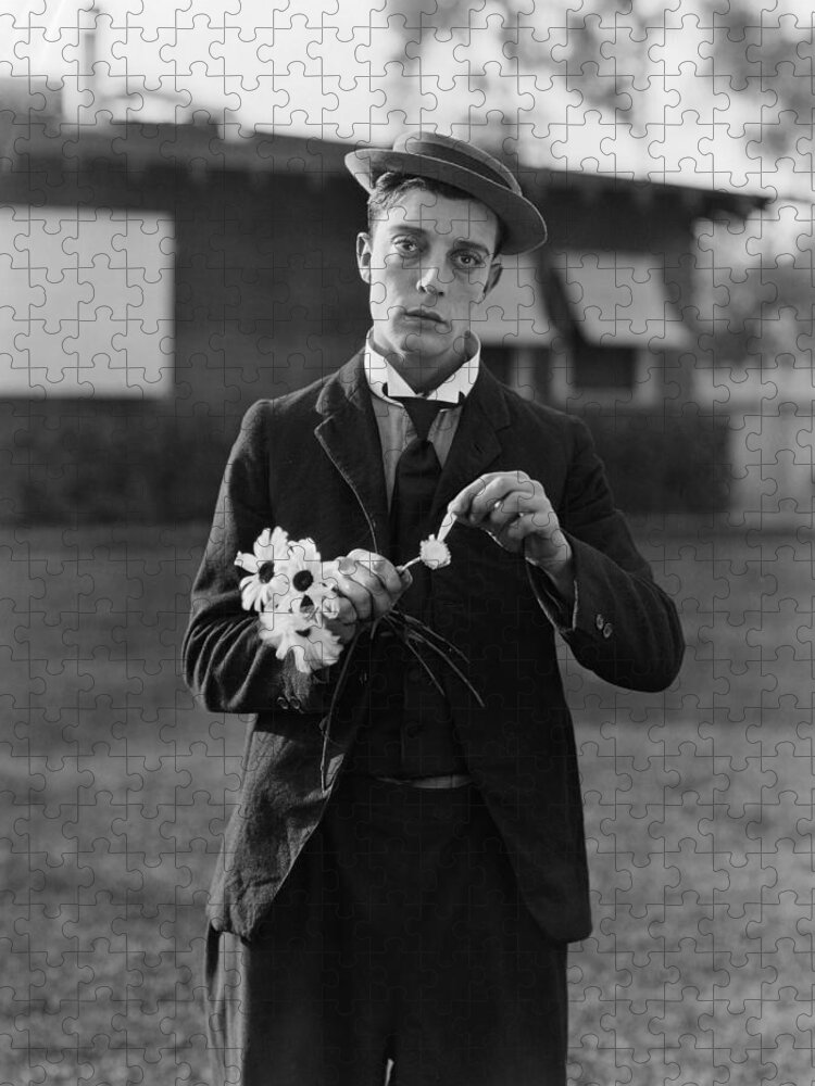Movie Poster Jigsaw Puzzle featuring the photograph Buster Keaton Portrait by Georgia Clare