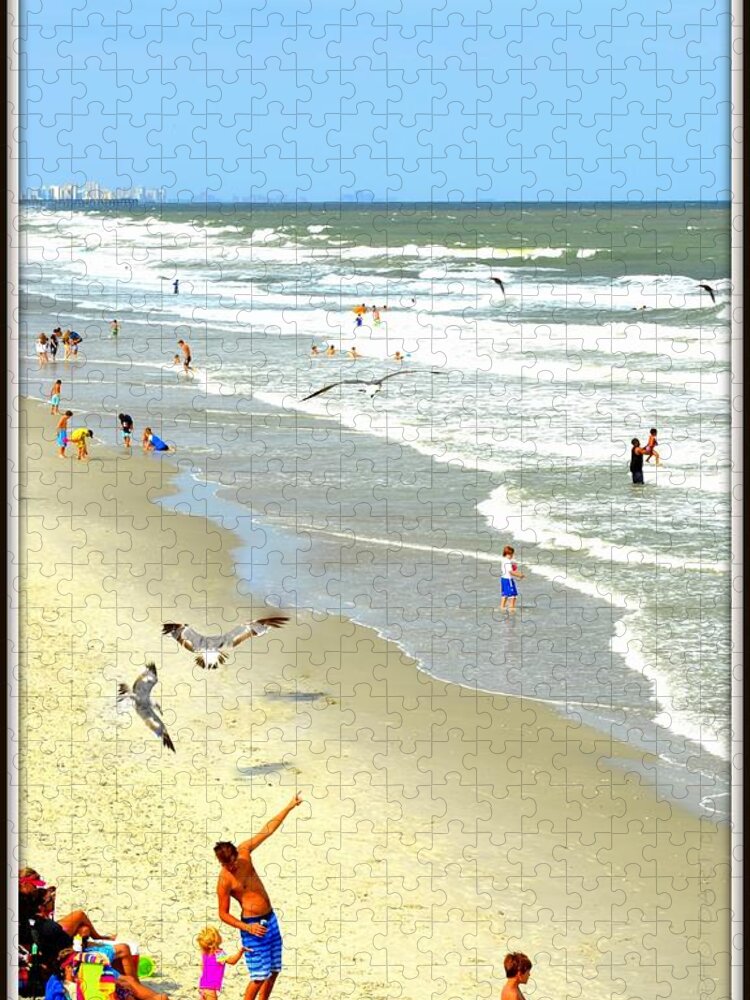 Beach Jigsaw Puzzle featuring the photograph But Daddy Why Cant I Feed The Birds by Kathy Barney