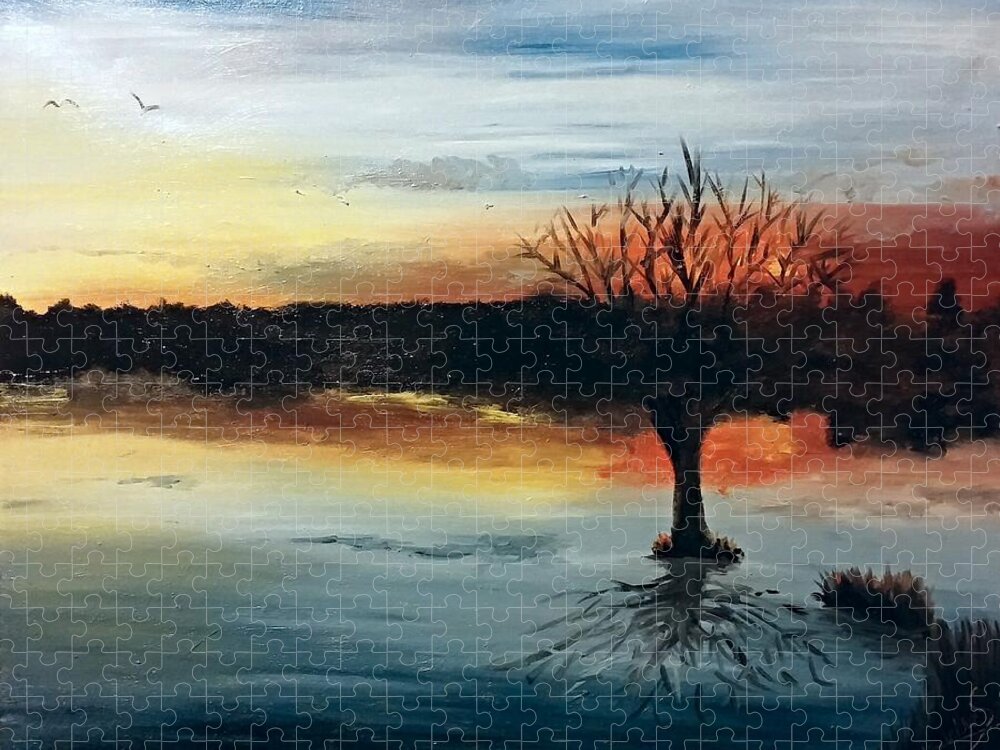 Lake Jigsaw Puzzle featuring the painting By The Lake by Abbie Shores