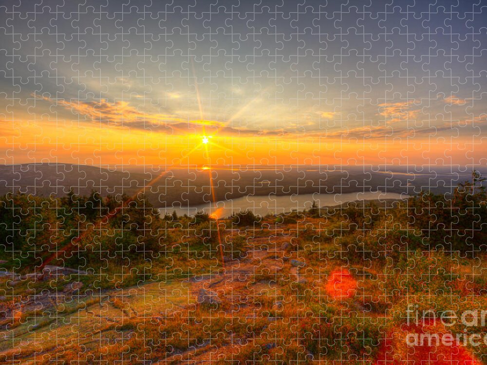 Maine Jigsaw Puzzle featuring the photograph Cadillac Mountain Sunset Acadia National Park Bar Harbor Maine by Wayne Moran