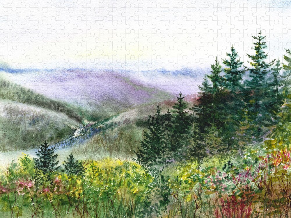 Gorgeous Landscape Jigsaw Puzzle featuring the painting Redwood Creek National Park by Irina Sztukowski