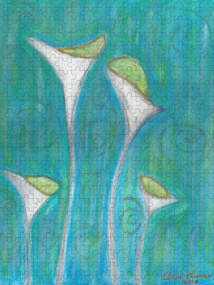 Calla Lilies Jigsaw Puzzle featuring the painting Calla Lilies by Carol Eliassen