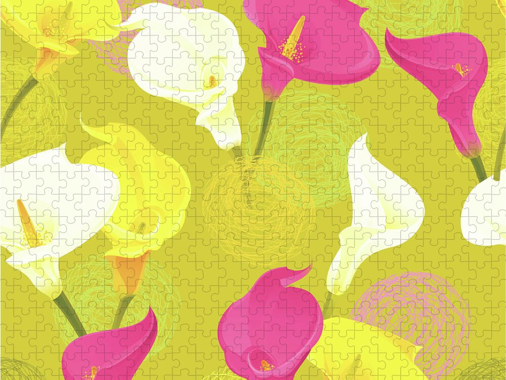 Calla Lily Jigsaw Puzzle featuring the digital art Calla Lily Pattern Olive Green by Rusanovska