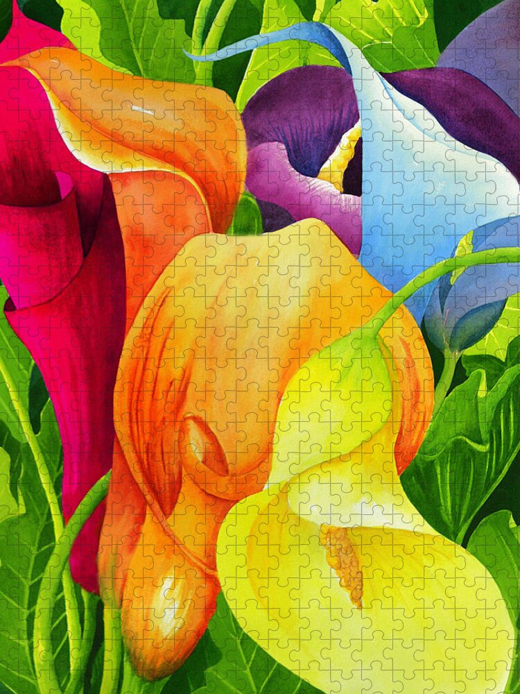 Flower Paintings Jigsaw Puzzle featuring the painting Calla Lily Rainbow by Janis Grau