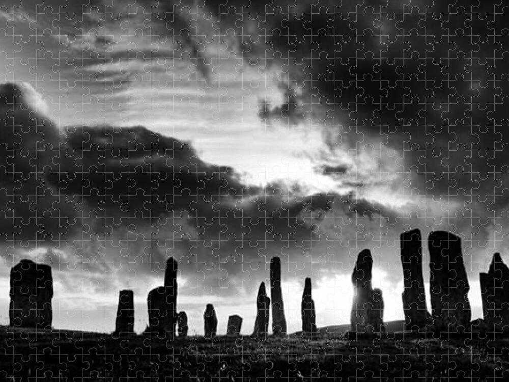 Callanish Jigsaw Puzzle featuring the photograph Callanish Standing Stones Monochrome by Tim Gainey