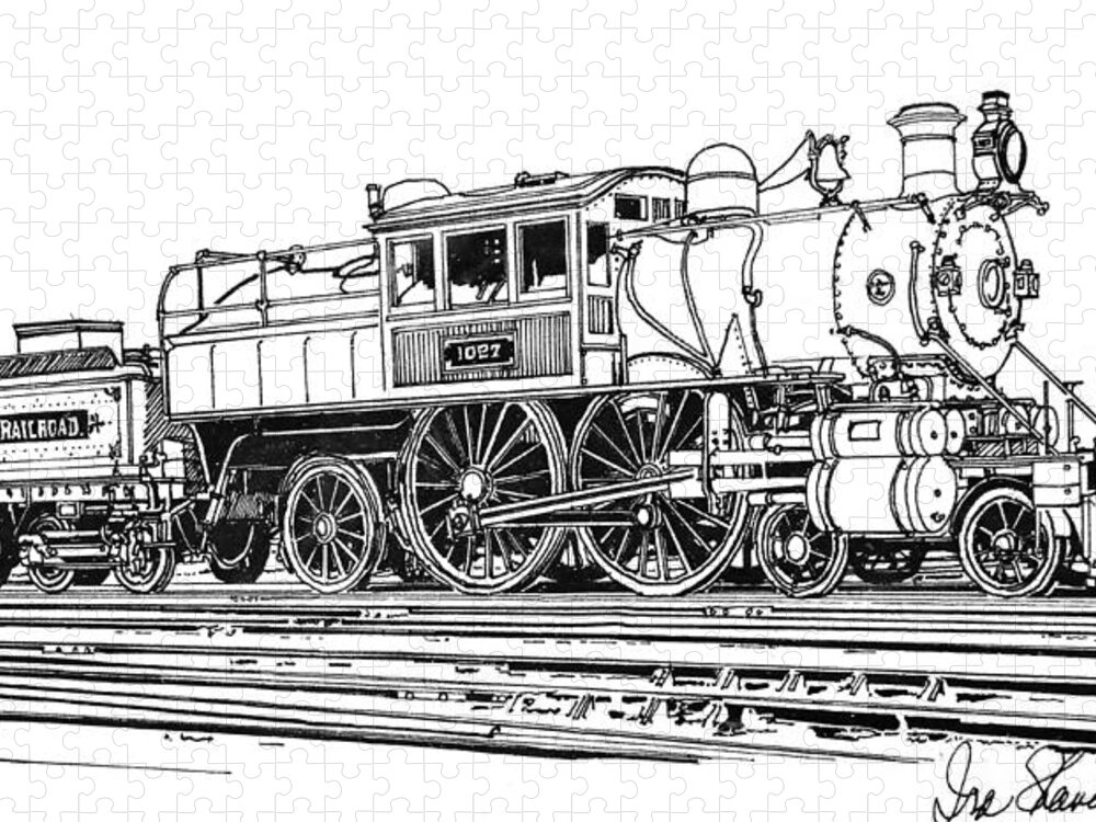 Camelback Locomotives Jigsaw Puzzle featuring the drawing Camelback Engine Number 1027 by Ira Shander