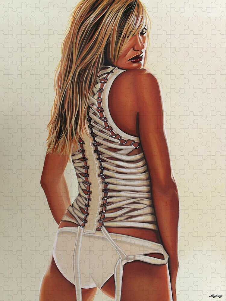Cameron Diaz Jigsaw Puzzle featuring the painting Cameron Diaz Painting by Paul Meijering
