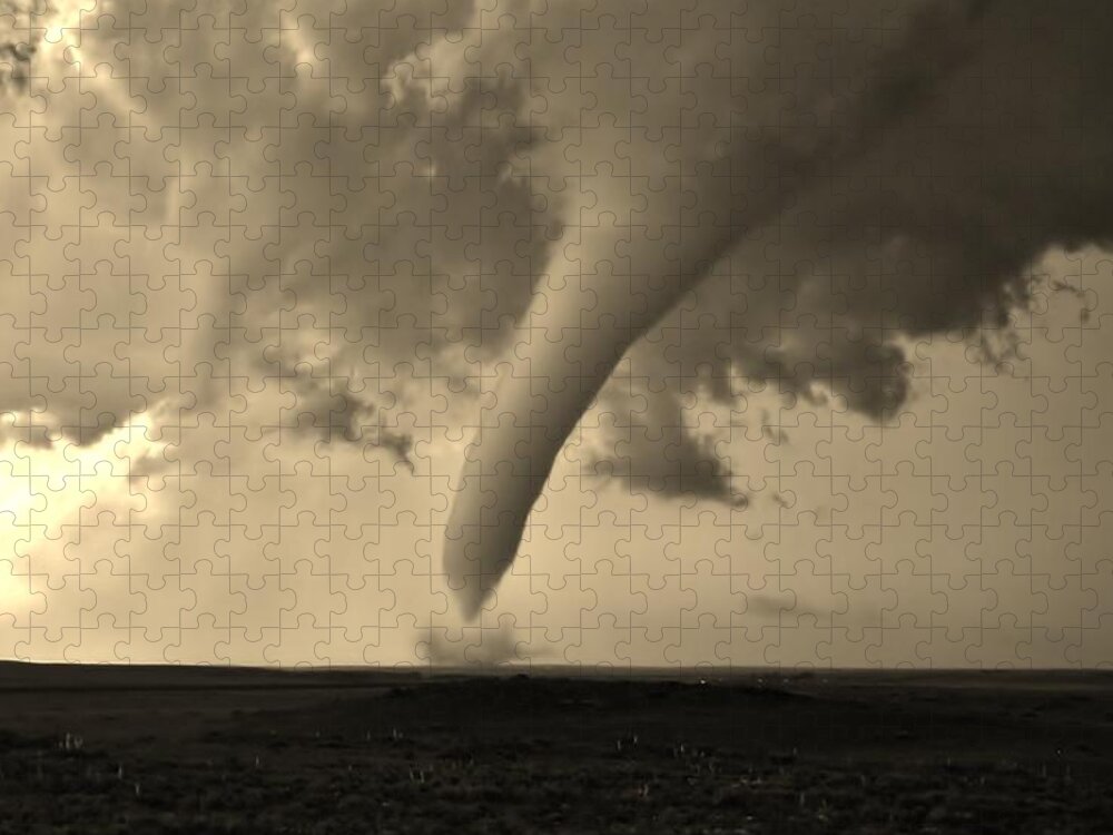 Tornado Jigsaw Puzzle featuring the photograph Campo Tornado Black and White by Ed Sweeney