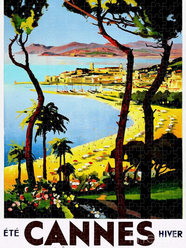 Cannes Jigsaw Puzzle featuring the photograph Cannes Vintage Travel Poster by Jon Neidert