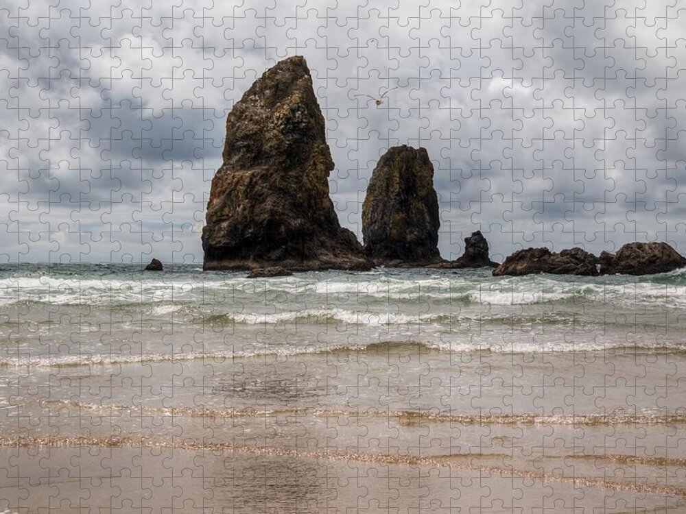 Cannon Beach Jigsaw Puzzle featuring the photograph Cannon Beach Clouds 0068 by Kristina Rinell