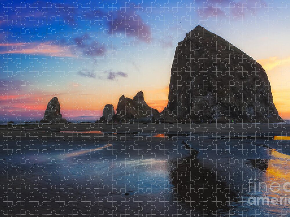 2013 Jigsaw Puzzle featuring the photograph Cannon Beach Seastacks by Carrie Cole