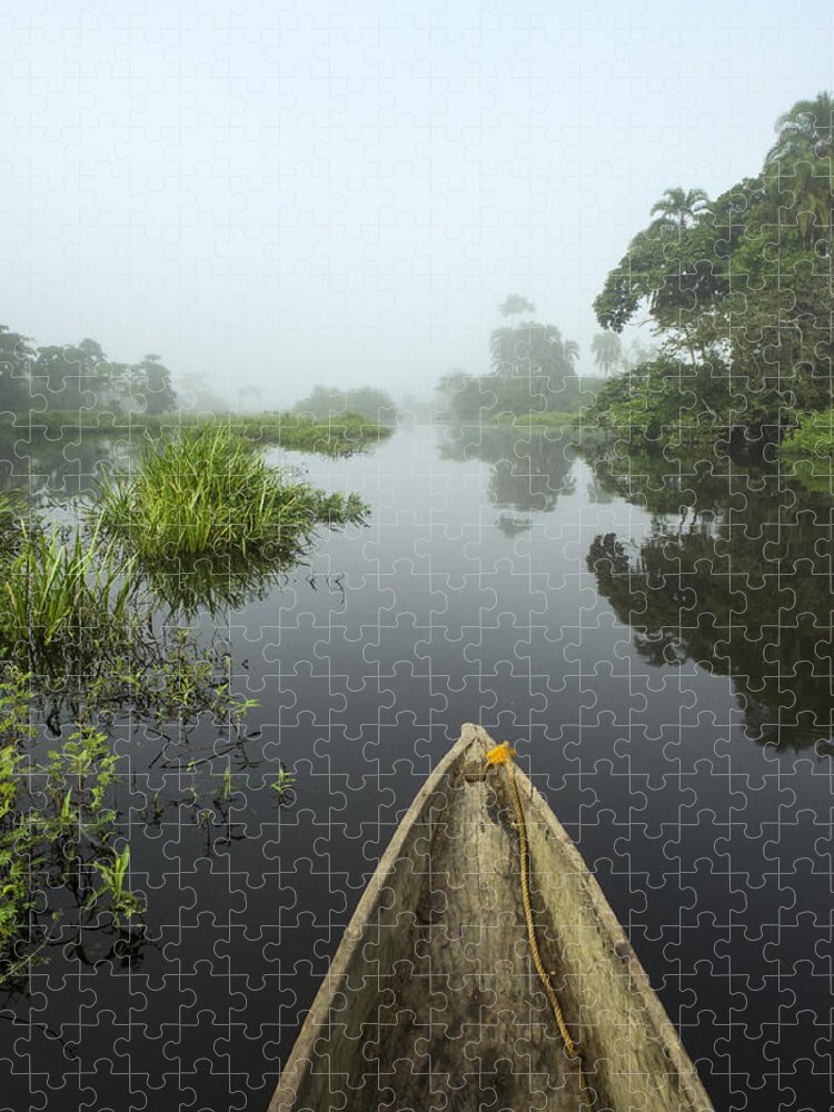 Feb0514 Jigsaw Puzzle featuring the photograph Canoe On Lekoli River Drc by Pete Oxford