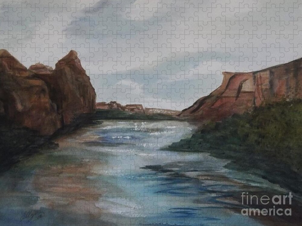 Canyon De Chelly Jigsaw Puzzle featuring the painting Canyon de Chelly by Ellen Levinson