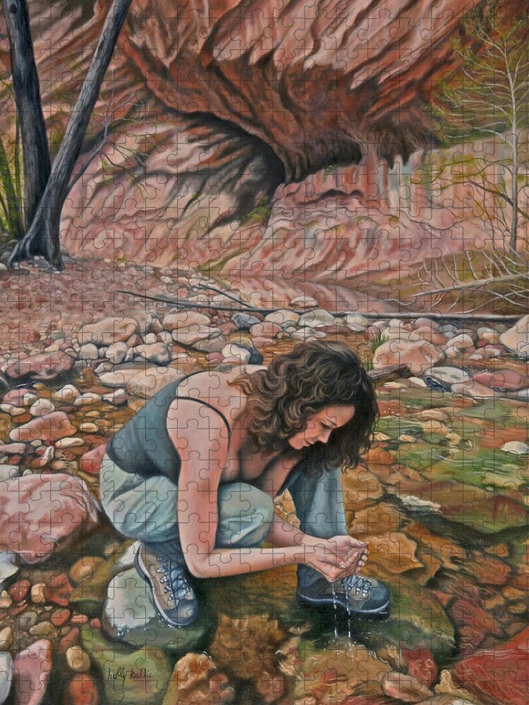 Realistic Jigsaw Puzzle featuring the painting Canyon Hike by Holly Kallie