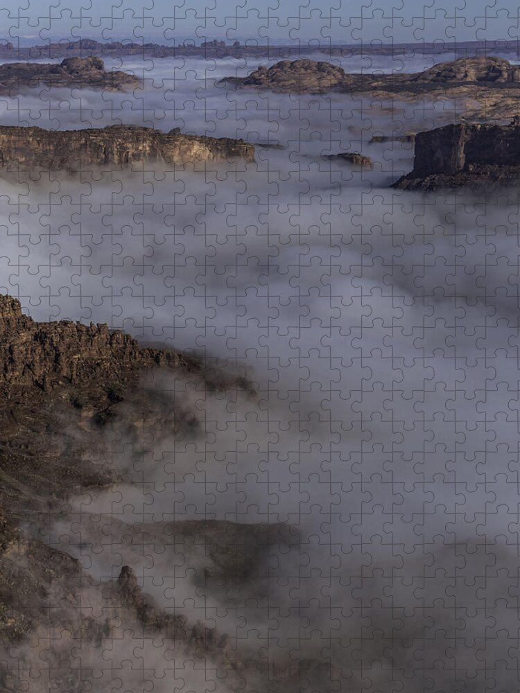 Imported Keyword Tags Jigsaw Puzzle featuring the photograph Canyon Rims Float In Fog by Deborah Hughes