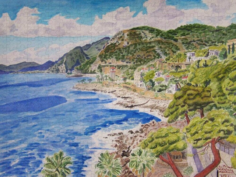 Cap D'ail Jigsaw Puzzle featuring the painting Cap d'Ail for Prince Abkhazi by Vera Smith
