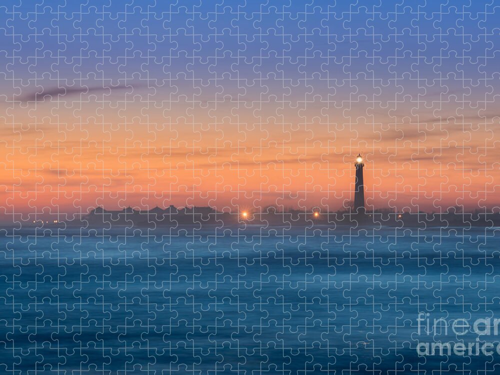 Lighthouse Sunset Jigsaw Puzzle featuring the photograph Cape May Lighthouse Sunset by Michael Ver Sprill