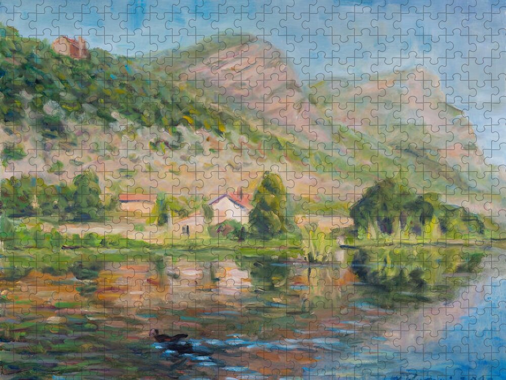 Water Reflection Landscape Italy Pond Dunk Impression Sun Sunny Jigsaw Puzzle featuring the painting Capodifiume by Marco Busoni