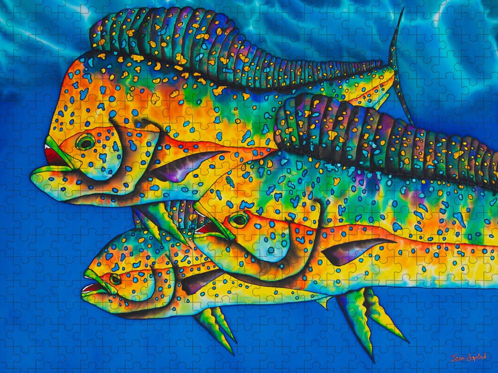 Mahi Mahi Jigsaw Puzzle featuring the painting Caribbean Mahi Mahi - Dorado Fish by Daniel Jean-Baptiste