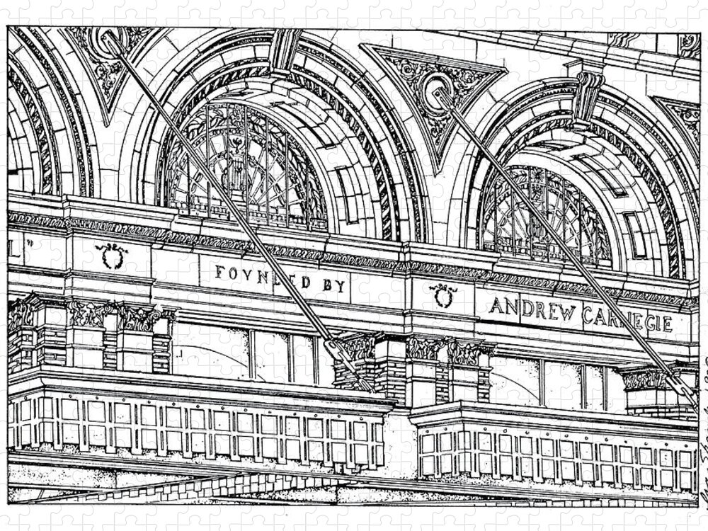 Carnegie Hall Jigsaw Puzzle featuring the drawing Carnegie Hall by Ira Shander