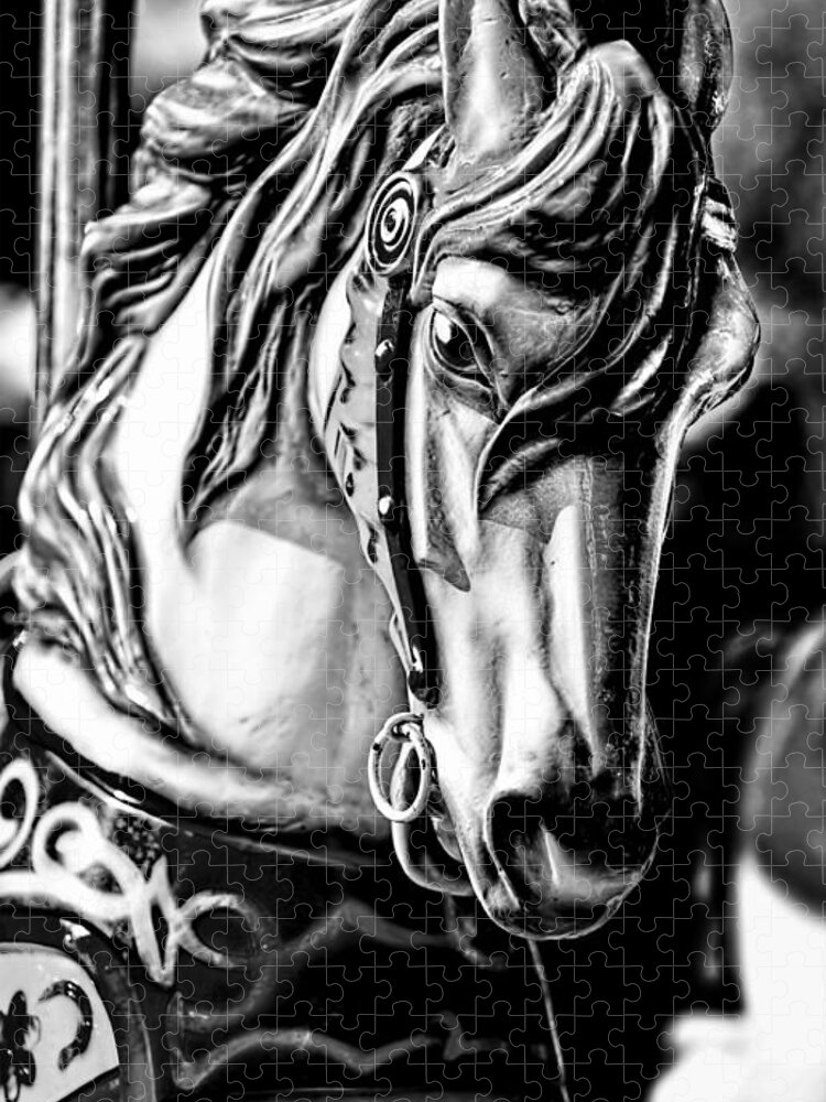 Christopher Holmes Photography Jigsaw Puzzle featuring the photograph Carousel Horse Two - BW by Christopher Holmes