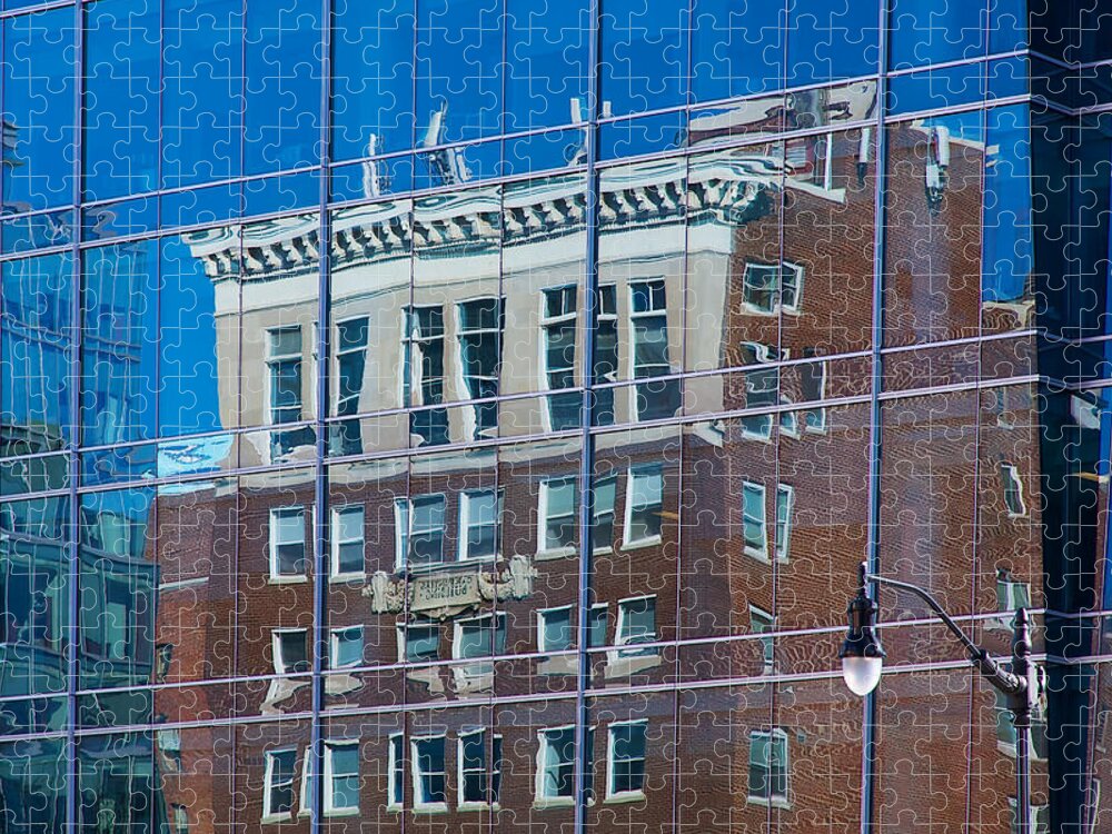 Reflection Jigsaw Puzzle featuring the photograph Carpenters Building by Stuart Litoff
