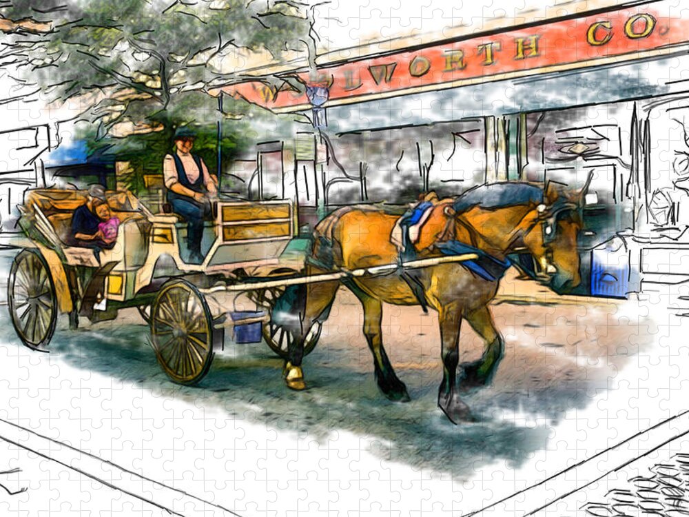 Asheville Jigsaw Puzzle featuring the mixed media Carriage Ride by John Haldane