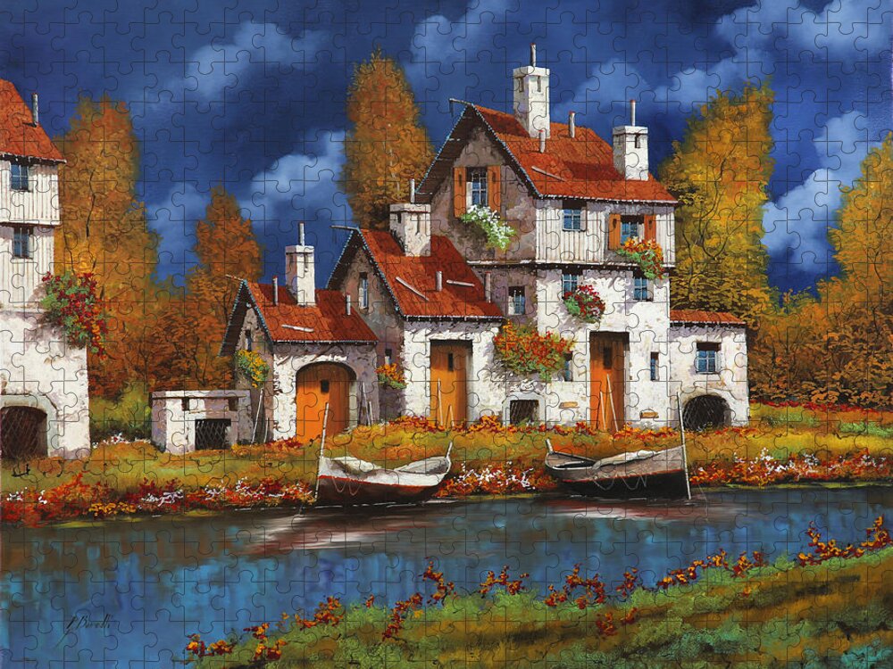 White House Jigsaw Puzzle featuring the painting Case Bianche Sul Fiume by Guido Borelli