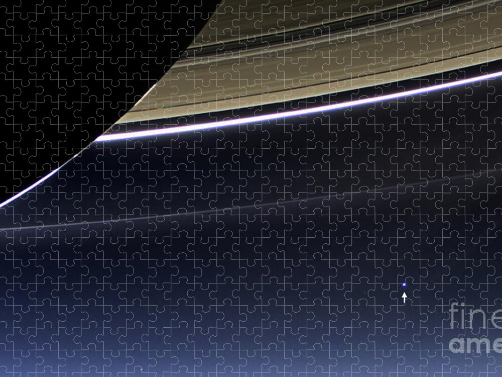 Saturn Jigsaw Puzzle featuring the photograph Cassini View Of Saturn And Earth by Science Source
