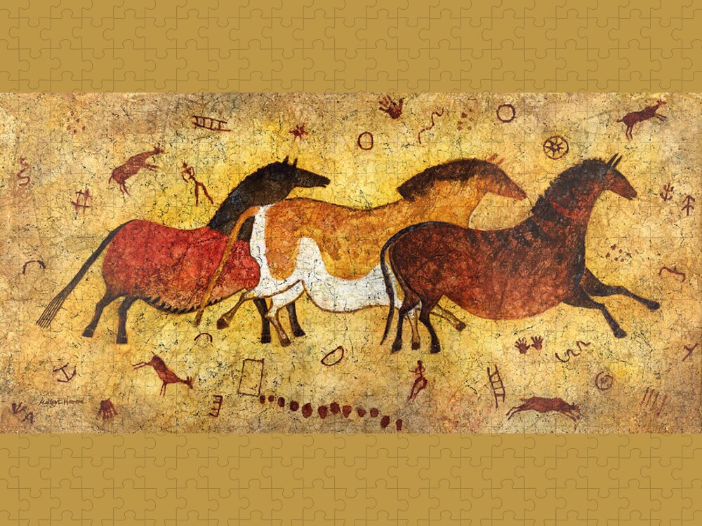 Cave Jigsaw Puzzle featuring the painting Cave Horses by Hailey E Herrera