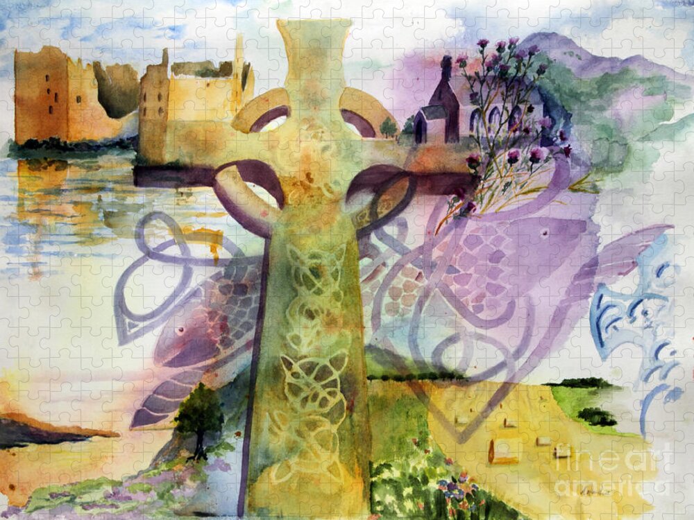Celtic Cross Jigsaw Puzzle featuring the painting Inspired By Ancient Designs by Maria Hunt