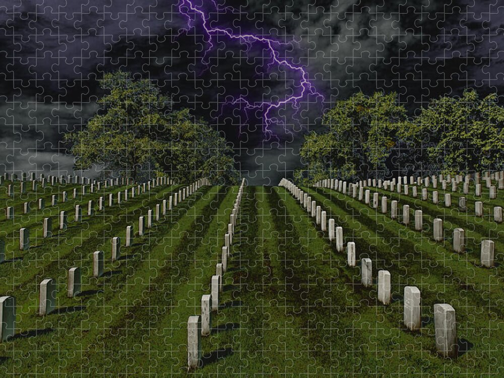 Spooky Jigsaw Puzzle featuring the photograph Cemetery Spook by Bill and Linda Tiepelman