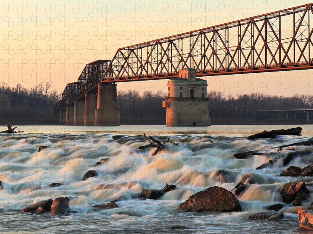 Missouri Jigsaw Puzzle featuring the photograph Chain of Rocks Winter Sunset by Scott Rackers