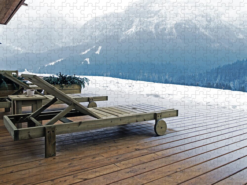 Snow Jigsaw Puzzle featuring the photograph Chalet. Color Image by Claudio.arnese