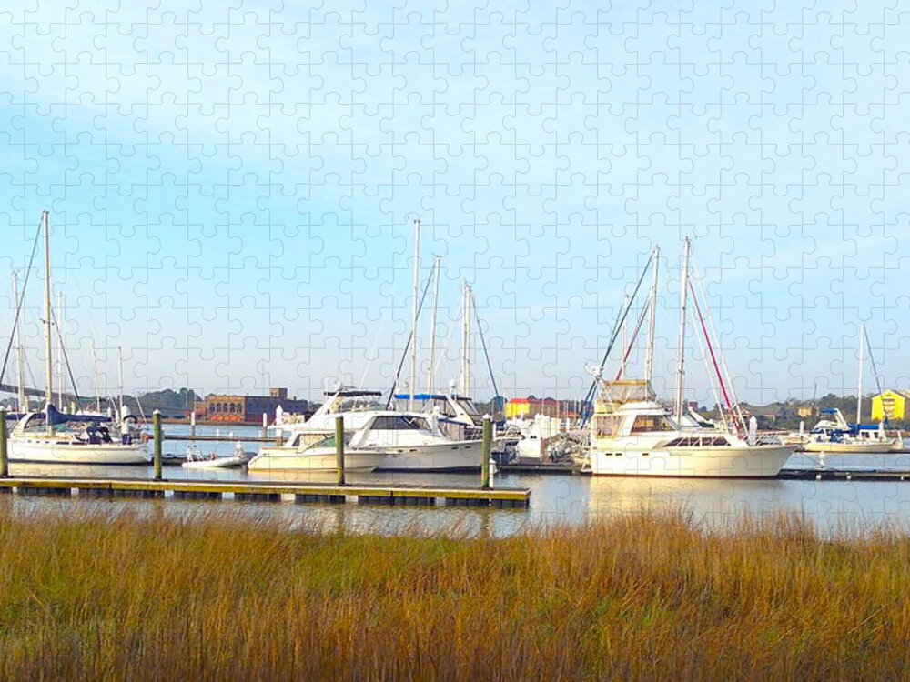 Charleston Harbor Jigsaw Puzzle featuring the photograph Charleston Harbor Boats by M West