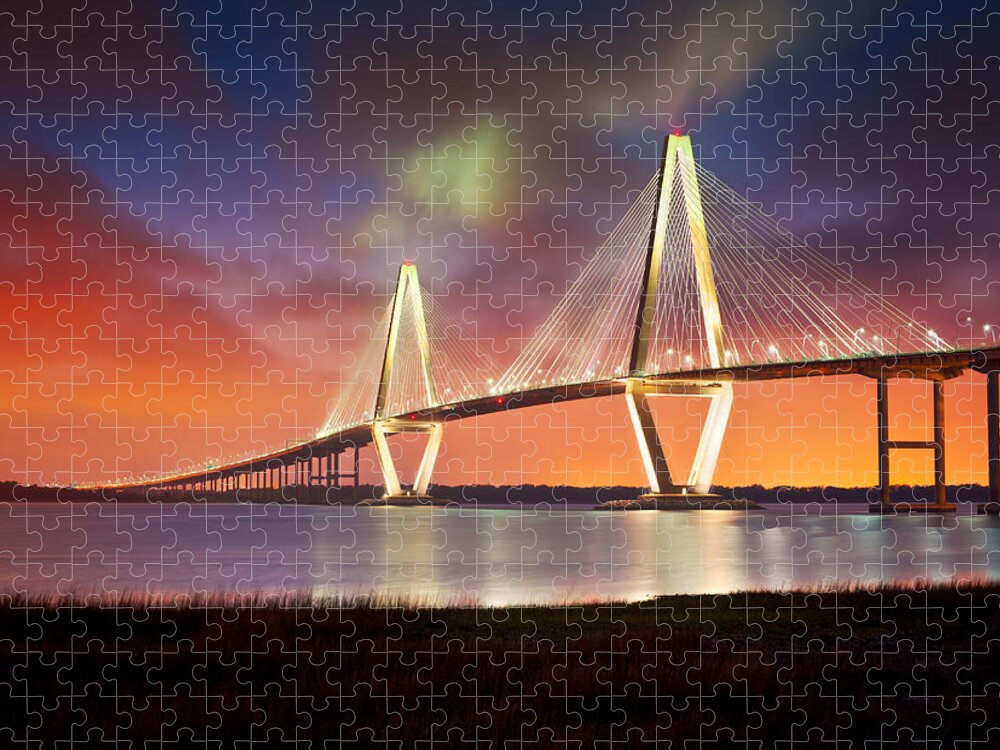 #faatoppicks Jigsaw Puzzle featuring the photograph Charleston SC - Arthur Ravenel Jr. Bridge Cooper River by Dave Allen