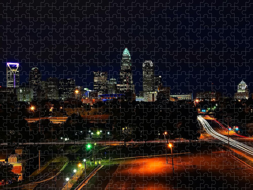 Charlotte Jigsaw Puzzle featuring the photograph Charlotte NC at night by Flees Photos
