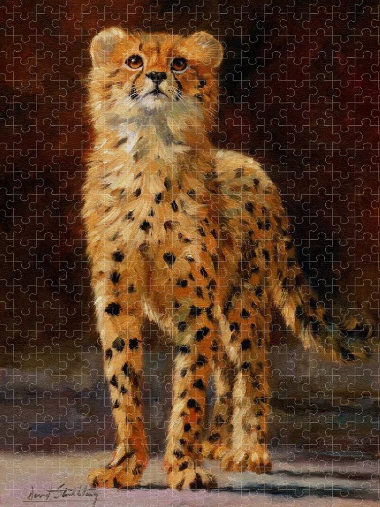 Cheetah Jigsaw Puzzle featuring the painting Cheetah Cub by David Stribbling