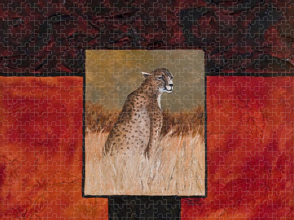 Animal Jigsaw Puzzle featuring the painting Cheetah by Darice Machel McGuire