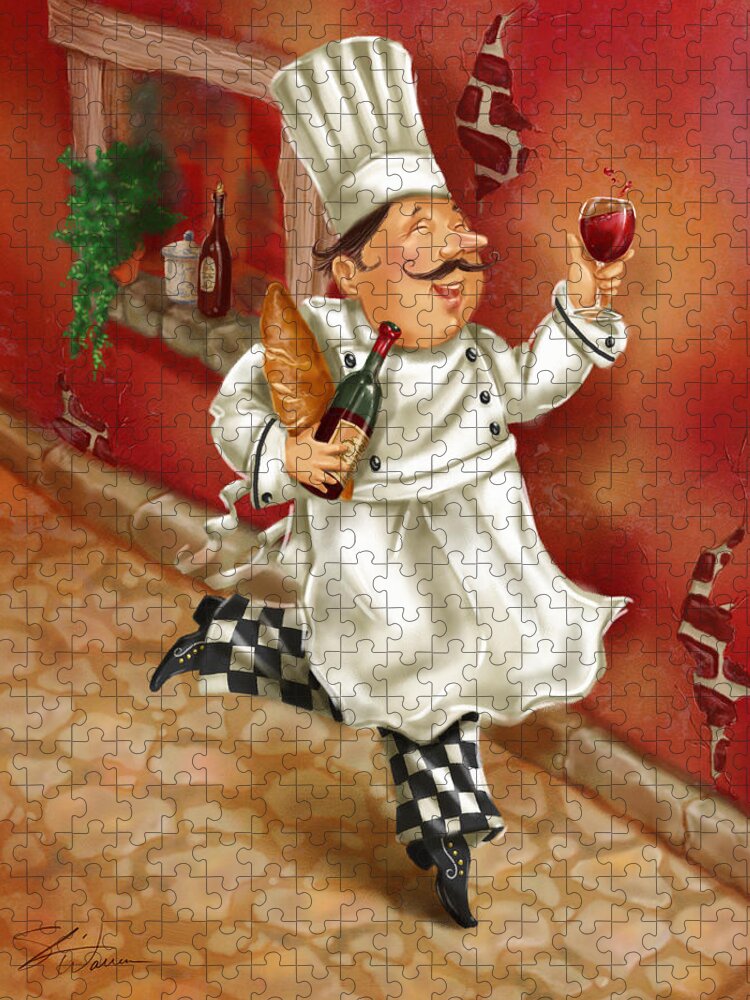 Chef Jigsaw Puzzle featuring the mixed media Chefs with Wine I by Shari Warren
