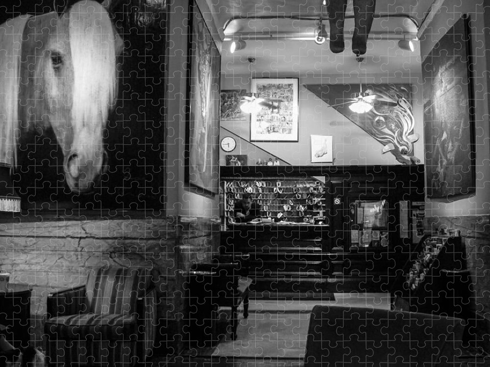 B&w Jigsaw Puzzle featuring the photograph Chelsea Hotel Night Clerk by Frank Winters