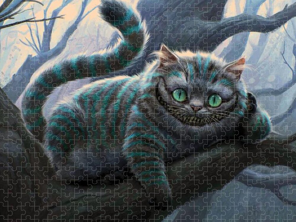 Cheshire Cat Jigsaw Puzzle featuring the digital art Cheshire Cat by Movie Poster Prints