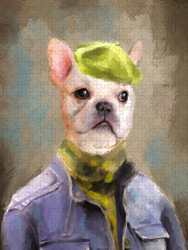 Art Jigsaw Puzzle featuring the painting Chic French Bulldog by Jai Johnson