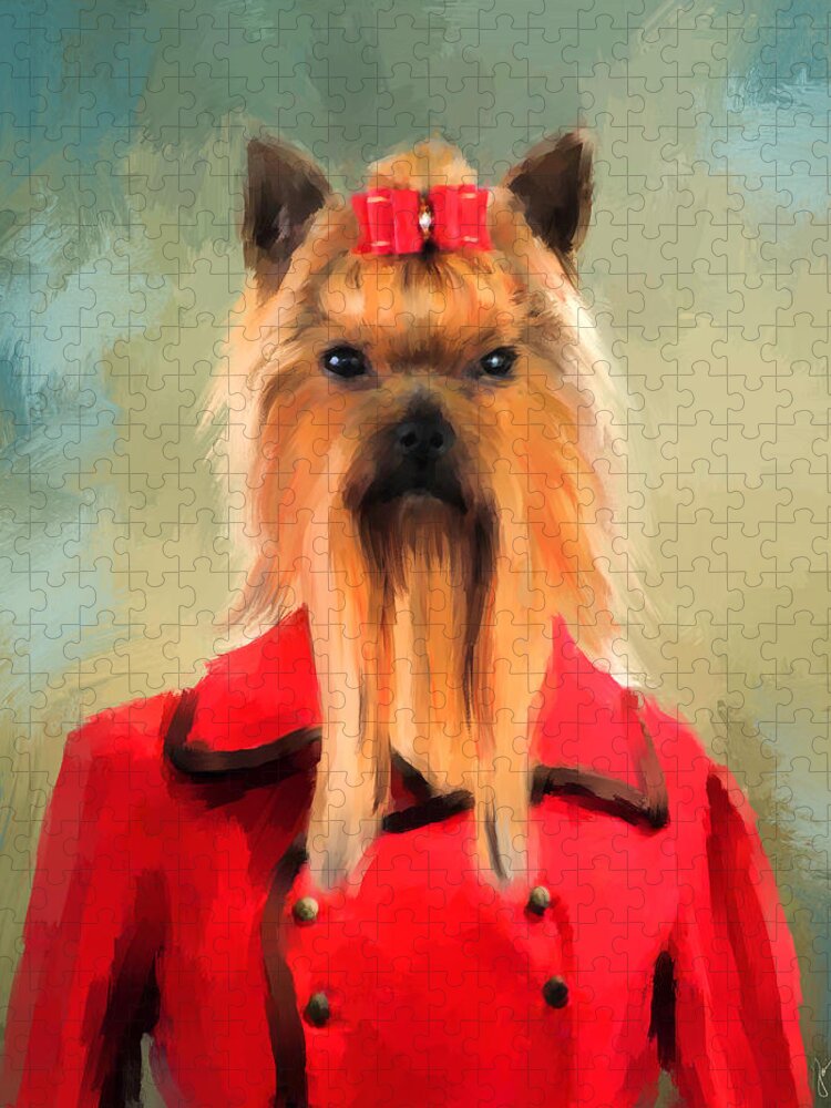 Yorkie Jigsaw Puzzle featuring the painting Chic Yorkshire Terrier by Jai Johnson